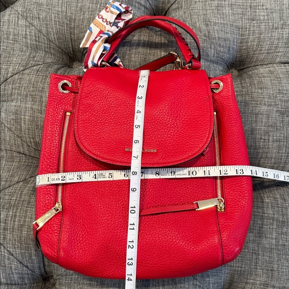 Michael Kors Bag Viv Red Leather Convertible Backpack Crossbody Bag - Picture 12 of 17